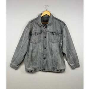 90s Grunge Geoffrey Hunter Mens L Gray Acid Wash Denim Trucker‎ Jacket Western